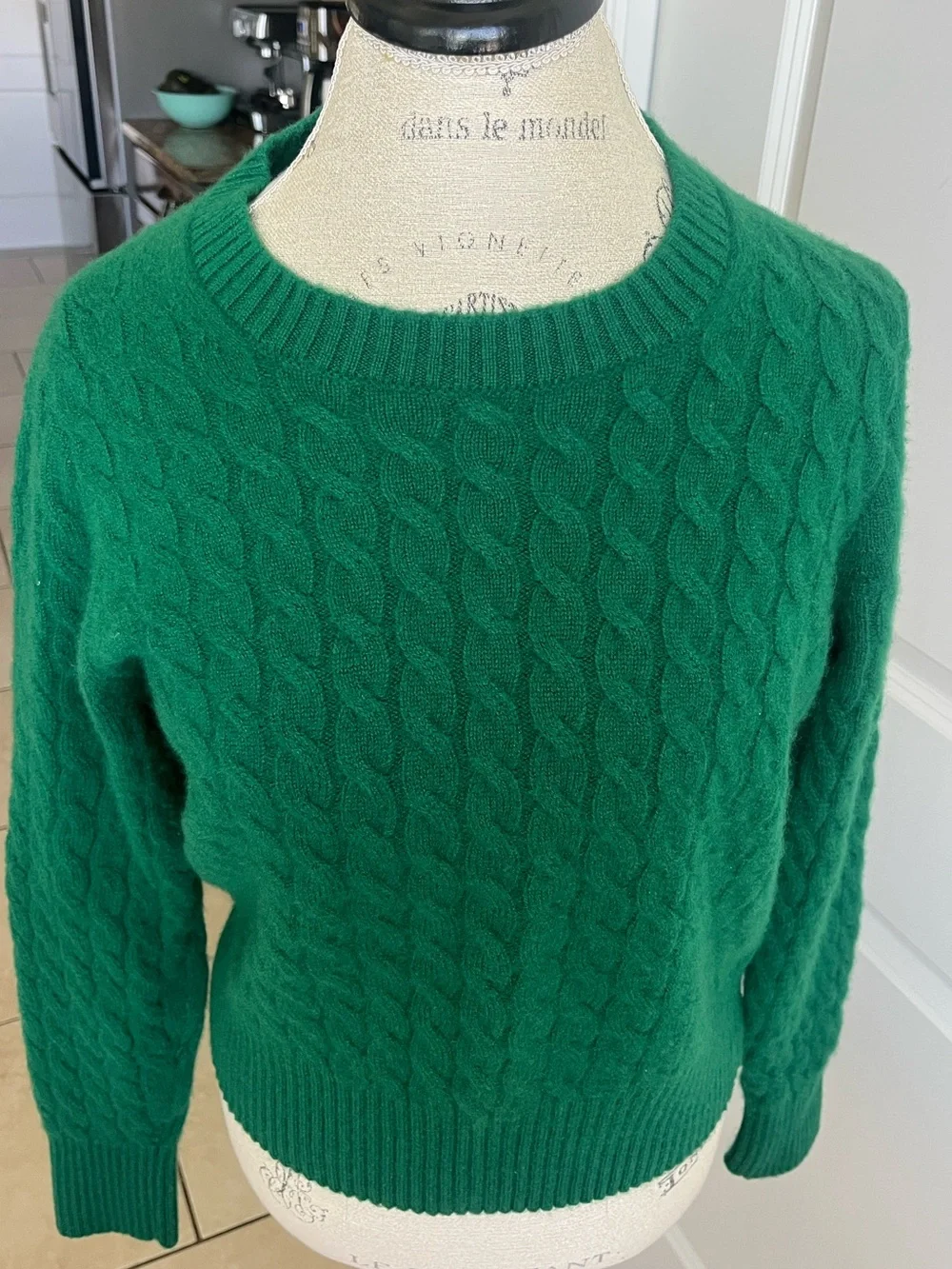 NWOT j.Crew cashmere cableknit crewneck jungle green ribbed sweater XL